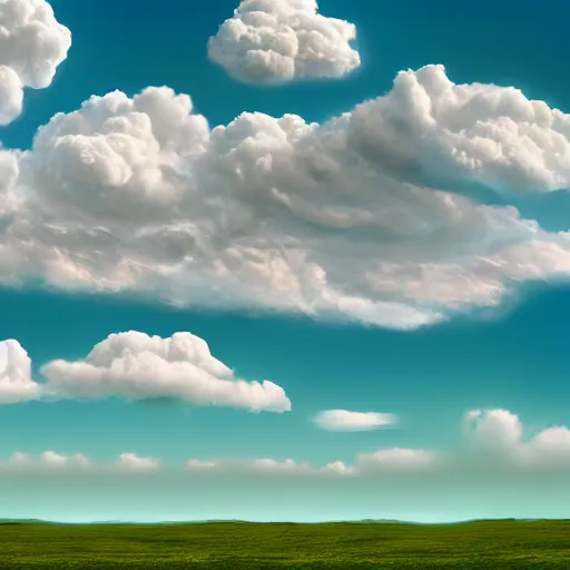 Image similar to puffy peaceful clouds, matte painting, 4k