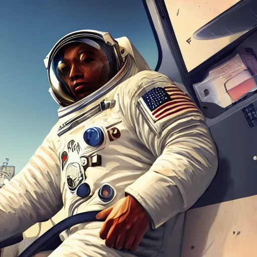 Prompt: Astronaut in GTA V, cover art by Stephen Bliss, artstation, no text