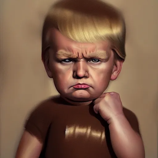 Image similar to portrait donald trump as a baby pouting with folded arms, fine art, award winning, desaturated, brown tones, intricate, elegant, sharp focus, cinematic lighting, digital painting, 8 k concept art, by michael hussar and greg manchess and brom and z. w. gu, 8 k