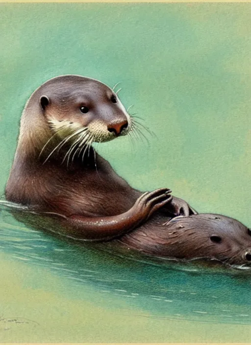 Image similar to an otter swimming, muted colors, by jean - baptiste monge