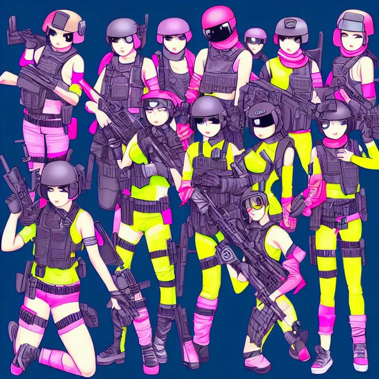 Prompt: kawaii swat team, vibrant colors, fashion, highly detailed, realistic, photography