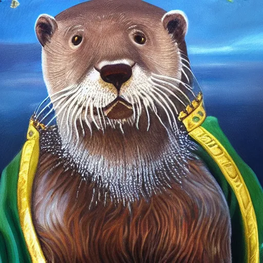 Image similar to oil painting of royal king otter dressed as a king