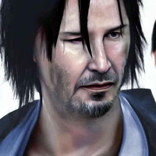 Prompt: Fusion of Dante from Devil May Cry and Keanu Reeves, film still, photorealistic