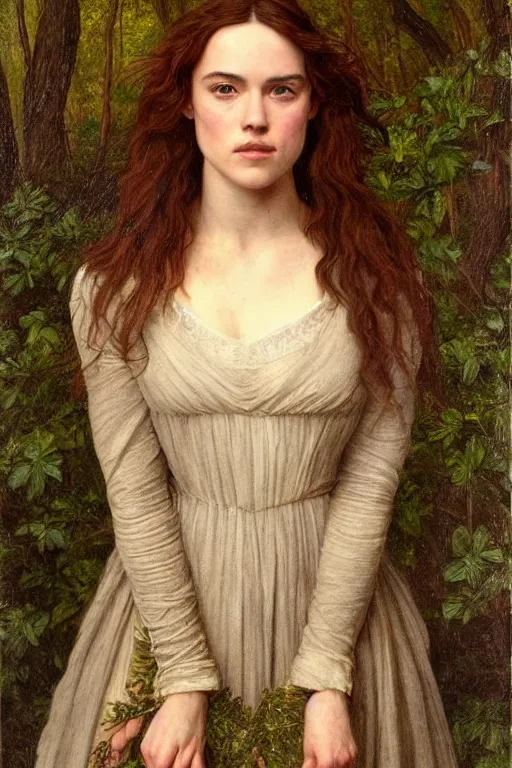 Prompt: a pre raphaelite painting of Daisy Ridley by dante gabriel rossett