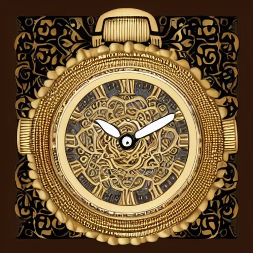 Prompt: golden intricate watch face, digital art