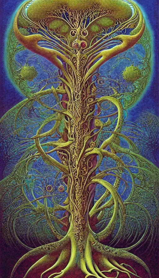 Image similar to tree of life by roger dean and andrew ferez, art forms of nature by ernst haeckel, divine chaos engine, symbolist, visionary, art nouveau, botanical fractal structures, organic, detailed, realistic, surreality