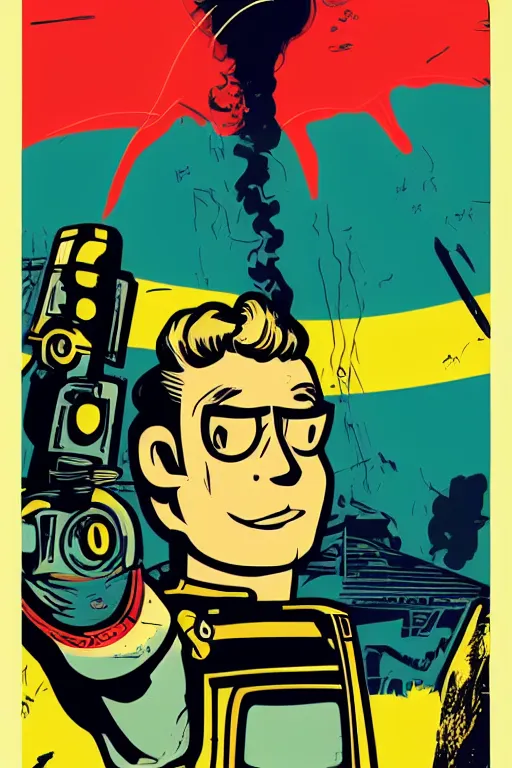 Image similar to fallout 7 6 retro futurist illustration art by butcher billy, sticker, colorful, illustration, highly detailed, simple, smooth and clean vector curves, no jagged lines, vector art, smooth andy warhol style