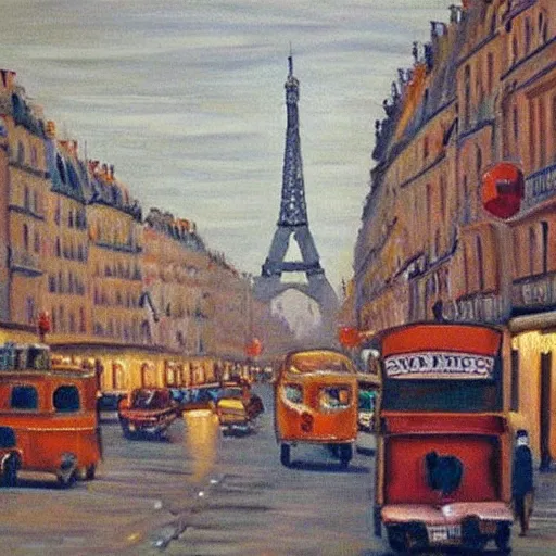 Prompt: very detailed and beautiful oil painting of Paris in the 1960s