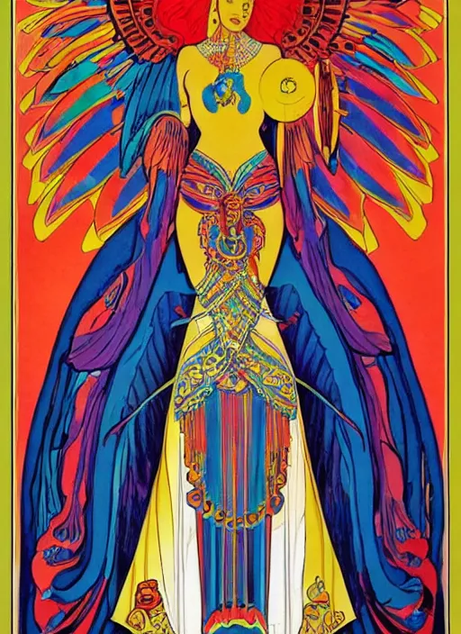 Prompt: a 6 0 s style poster of the goddess isis by peter max and mucha