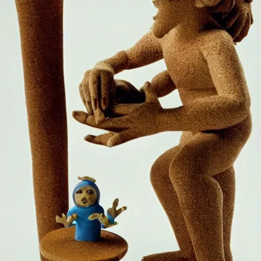 Image similar to a claymation film still of statuette / anthropomorphe / bresil / bahia / collection / fonction jeu et jouet / claymation by bruce bickford / 6 0 s