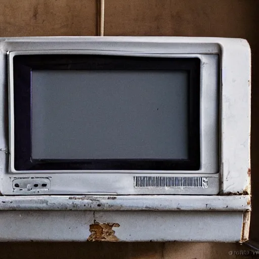 Prompt: ortographic photograph of a old CRT TV in a cabinet