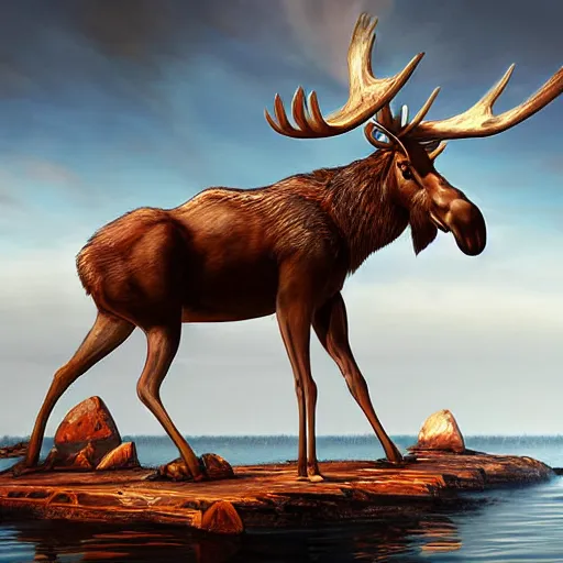 Image similar to anthropomorphic moose pirate humanoid by mike winklemann, pirate ship, sea, fantasy