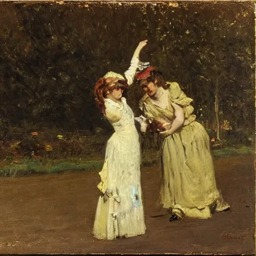 Image similar to actress rehearsing an action scene by alfred stevens
