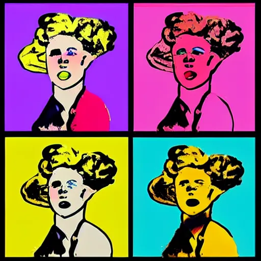 Prompt: seven hens wearing dresses, in the style of Andy Warhol