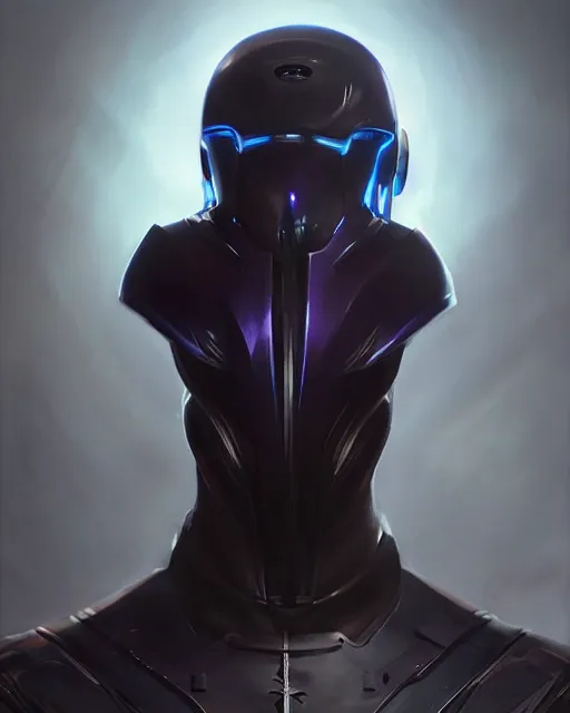 Prompt: character concept of iridescent sinewy smooth muscular male sleek glossy indigo black pearlescent scifi armor with smooth black faceless featureless helmet, by greg rutkowski, mark brookes, jim burns, tom bagshaw, magali villeneuve, trending on artstation