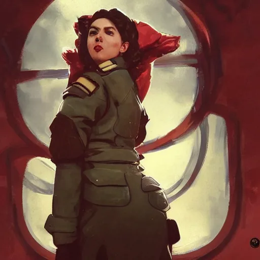 Image similar to portrait of a bolshevik nadezhda konstantinovna krupskaya as scarlett johansson in team fortress 2 style, epic, tragic, military art, fantasy, hd shot, digital portrait, beautiful, artstation, comic style, by artgerm, guy denning, jakub rozalski, magali villeneuve and charlie bowater