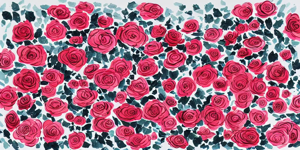 Prompt: sea of roses, ink painting