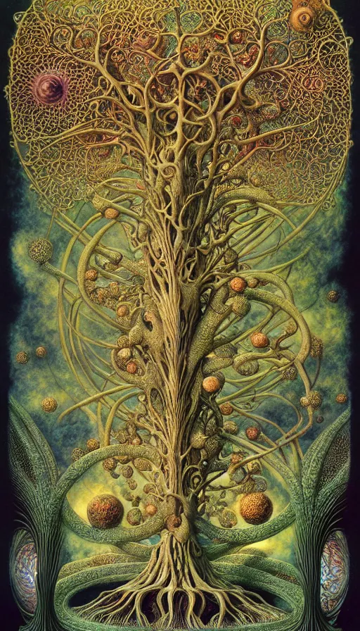 Image similar to tree of life by roger dean and andrew ferez, art forms of nature by ernst haeckel, divine chaos engine, symbolist, visionary, art nouveau, botanical fractal structures, organic, detailed, realistic, surreality