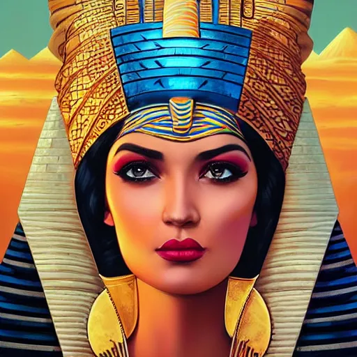 Image similar to lofi queen of egypt portrait, pyramids, Pixar style, by Tristan Eaton Stanley Artgerm and Tom Bagshaw.