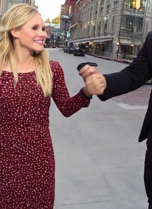 Prompt: pov, first - person - view, pov of a date with kristen bell, she is going in for a kiss