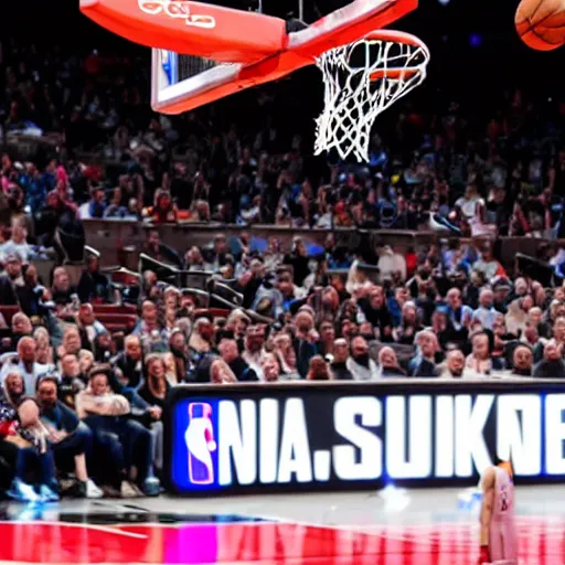 Image similar to elon musk slam dunks in the 2 0 1 9 nba slam dunking contest