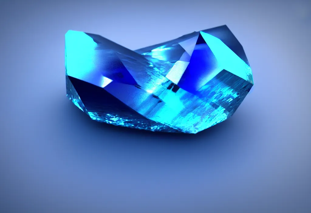Prompt: crystal gemstone blue rendering, single, photorealistic, bright backround, photography, artstation