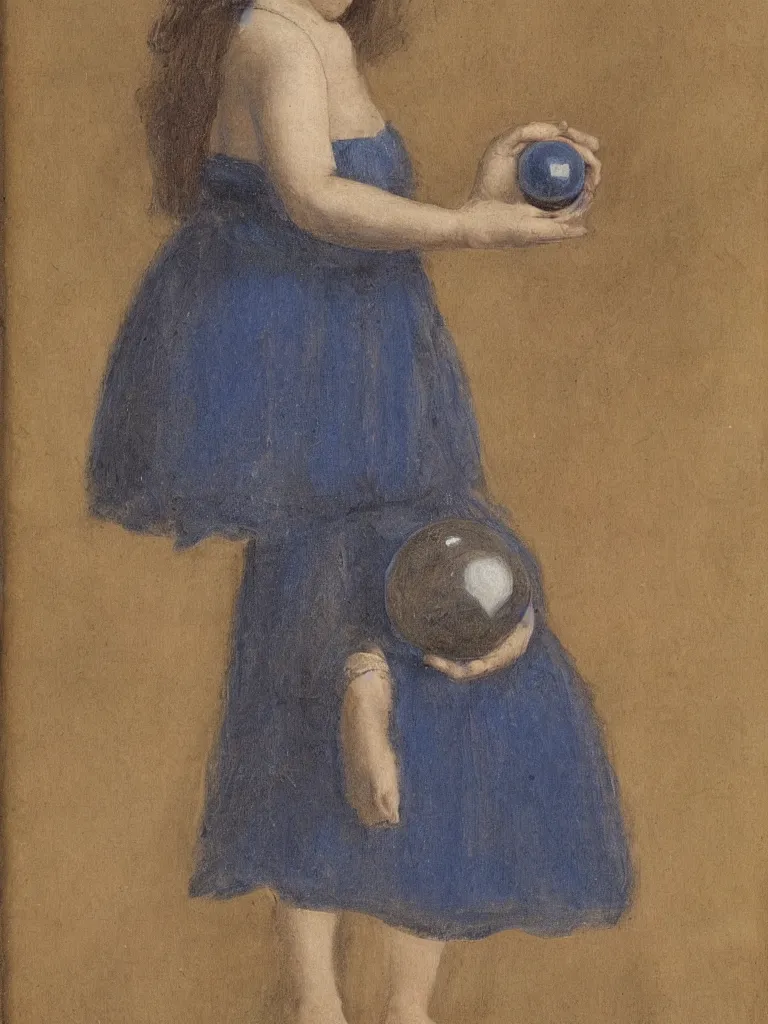 Image similar to girl with a sapphire orb, full body