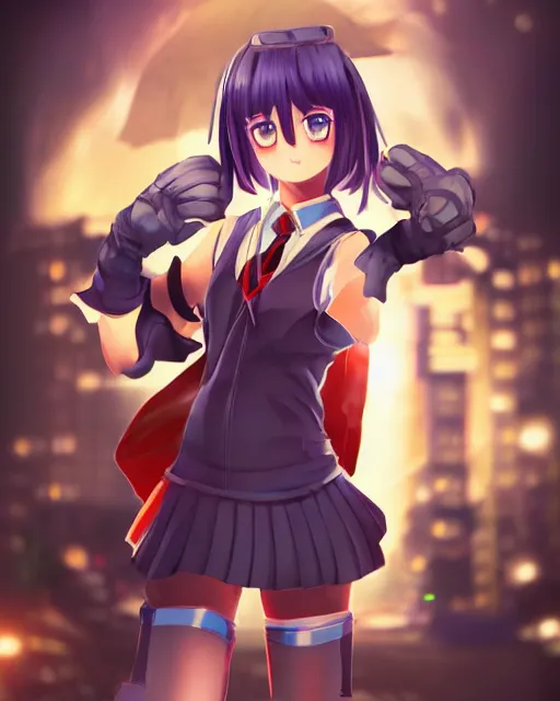 Image similar to full body portrait of anime schoolgirl in mechanic armor in night tokyo by makoto sinkai, perfect face, fine details