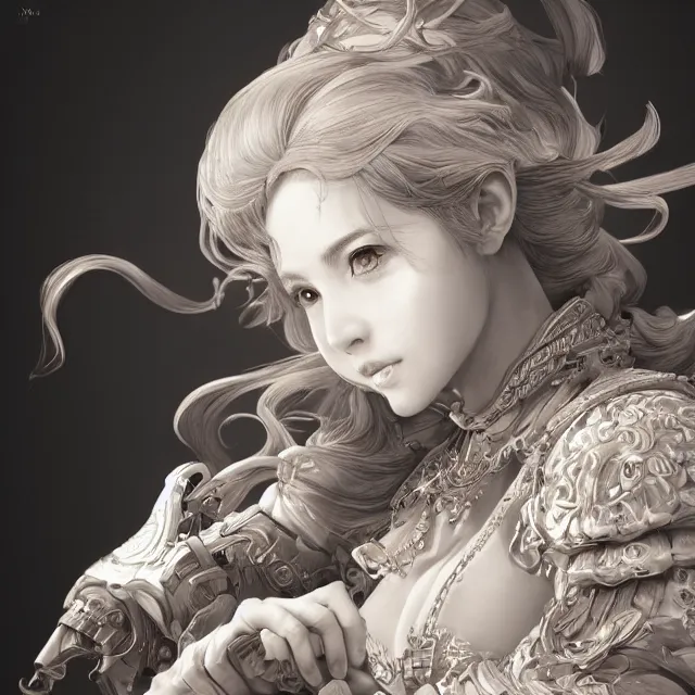 Prompt: the portrait of neutral good female cleric bard as absurdly beautiful, gorgeous, elegant, sophisticated gravure idol, an ultrafine hyperdetailed illustration by kim jung gi, irakli nadar, intricate linework, sharp focus, bright colors, octopath traveler, final fantasy, unreal engine 5 highly rendered, global illumination, radiant light, detailed and intricate environment