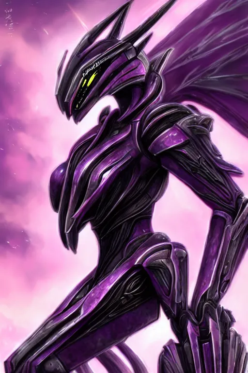 Image similar to cinematic bust shot, hyperdetailed elegant beautiful stunning giant robot mecha hot female goddess dragon, sharp spines, sharp metal ears, smooth purple eyes, smooth fuschia skin, smooth silver armor, nebula size, space, epic proportions, epic scale, warframe fanart, macro giantess, furry art, dragon art, goddess art, giantess art, furaffinity, octane