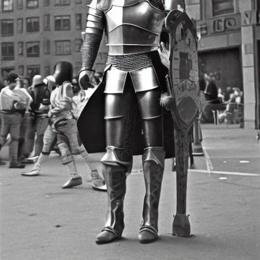 Image similar to Medieval knight in 1979 New York