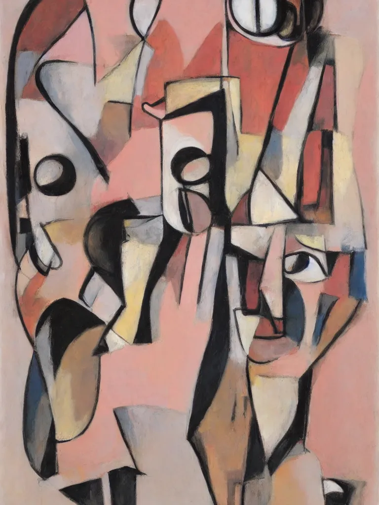 Image similar to abstract figurative art of a human figure by george condo in an aesthetically pleasing natural and pastel color tones, hints of cubism