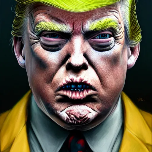 Image similar to head portrait of donald j. trump as a zombie with white eyes, 7 days to die zombie, delicate brush strokes, fine art, award winning, subtle colors, intricate, elegant, sharp focus, cinematic lighting, digital painting, 8 k concept art, art by michael hussar, art by brom, art by z. w. gu, 8 k