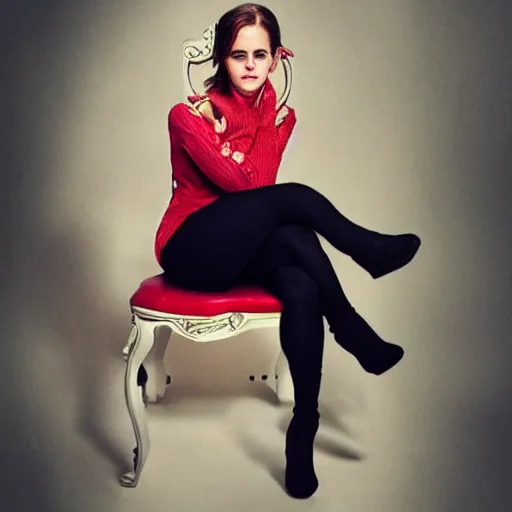 Image similar to emma watson as a strawberry chair