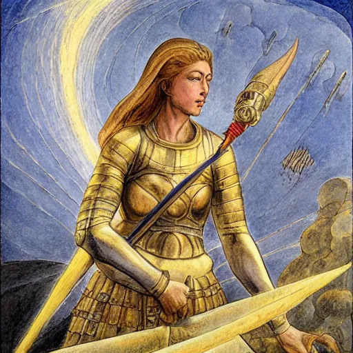 Image similar to jeanne d'arc in the style of william blake, terese nielsen, isolde, 8 k resolution