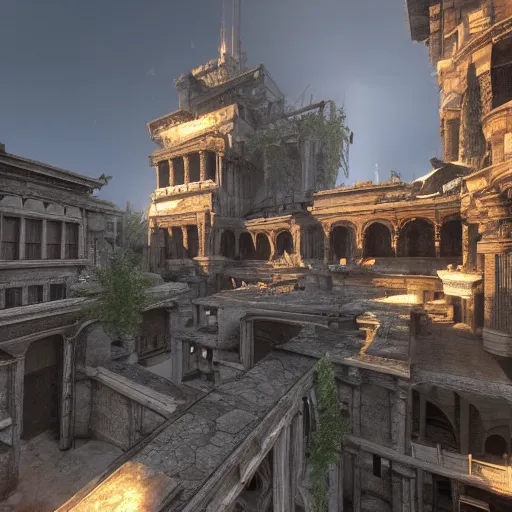 Image similar to architecture from quake levels, unreal engine 5, hyper detailed, hyper realistic