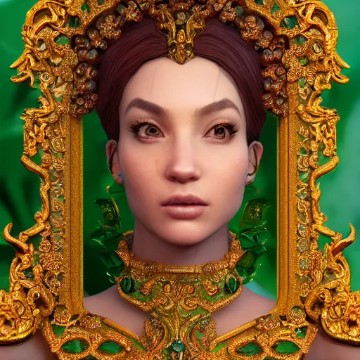 Image similar to portrait of wonderful princess of emerald with fair skin, glowing, ornate and intricate, jaw dropping, dynamic lighting, intricate and detailed, 4 k octane render