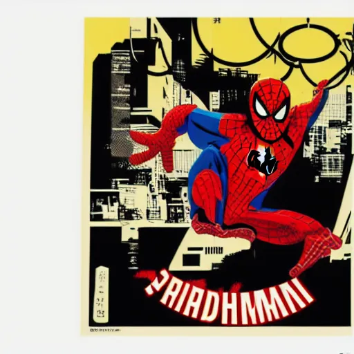 Image similar to individual intelligent manga spiderman silk screen butcher billy style