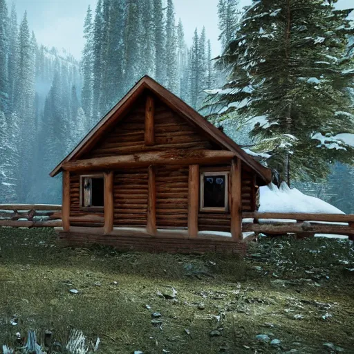 Prompt: a cabin in the woods made in unreal engine 5, 4k, high detail, high-resolution photograph, professional photography, ultra-detail