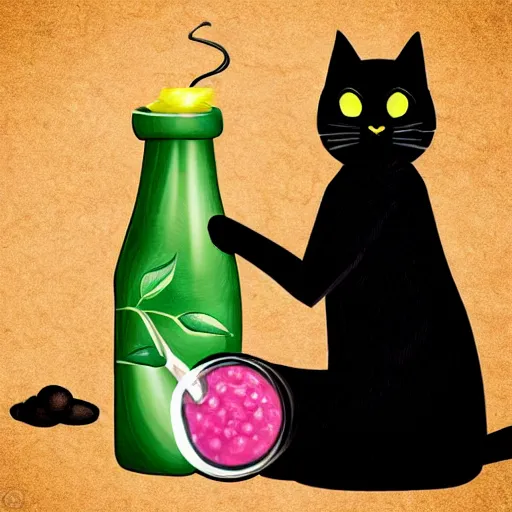 Prompt: black cat making potion, detailed, clean, realistic