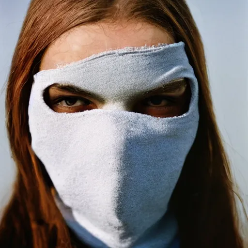 Image similar to female balaclava photography portrait, epic film still