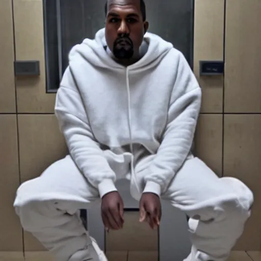 Image similar to kanye west sitting in a public toilet