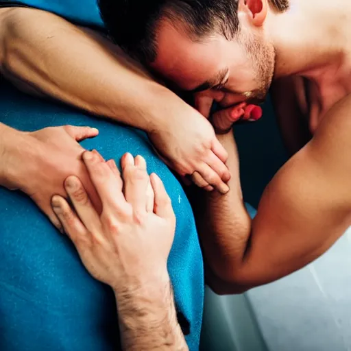 Image similar to man getting his armpits tickled by another man