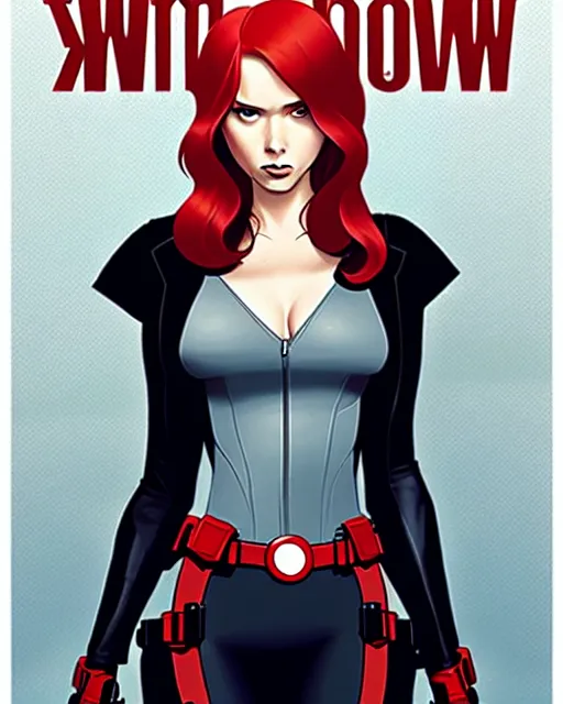 Image similar to phil noto comicbook cover art, black widow marvel, symmetrical eyes, long red hair, full body, city rooftop