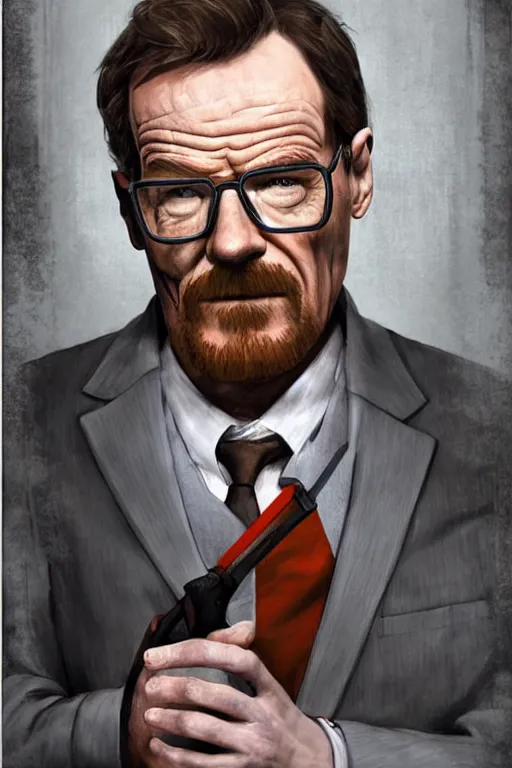 Image similar to Bryan Cranston as Gordon Freeman, hyperrealistic portrait