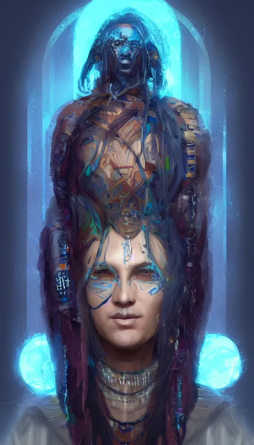 Image similar to portrait of a digital shaman, by artstation