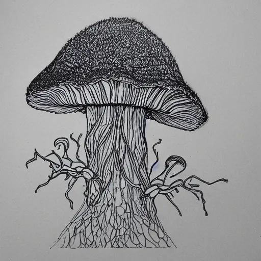 Image similar to fungus outline, detailed sketch, black ink on white paper