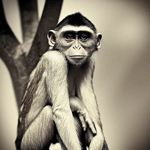 Image similar to “ a primitive woman austalopitecus like a monkey posing for a photo in a fashion way”