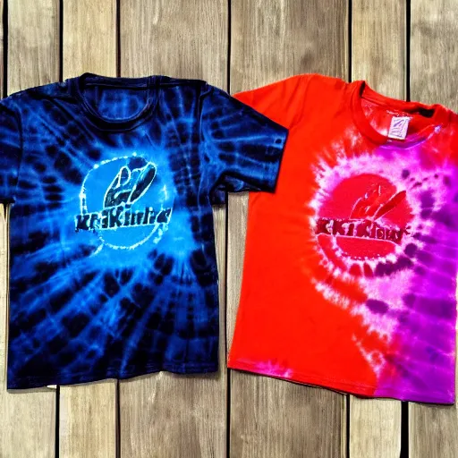 Prompt: A tie-dyed t-shirt with a Kirkland logo