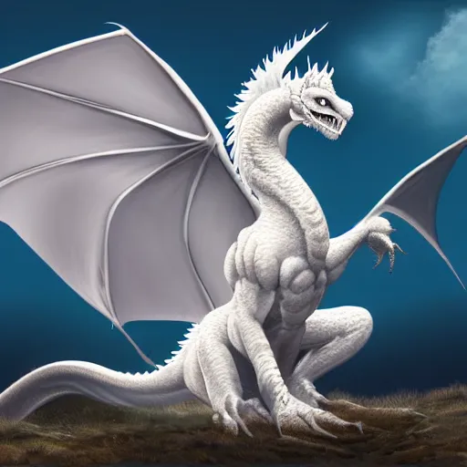 Prompt: a beautiful white dragon on the Altus Plateau, highly detailed digital painting, 4k